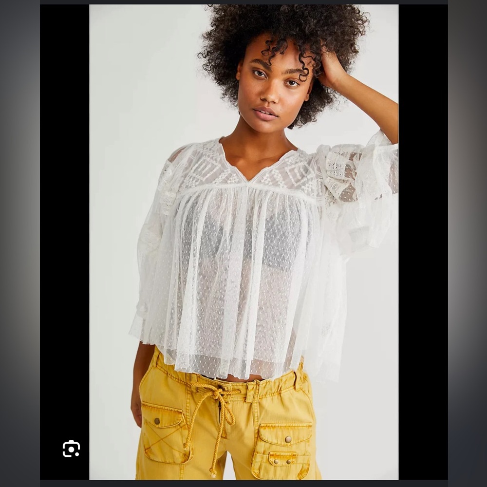 Free People White Lace Top